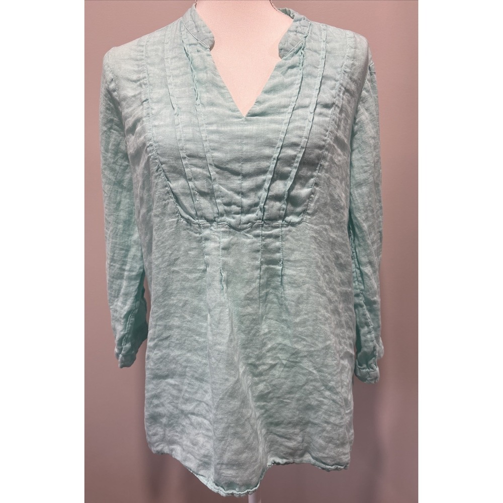 Vineyard Vines Women's Linen Shirt Size Medium Blue 3/4 Sleeve Coastal Relaxed